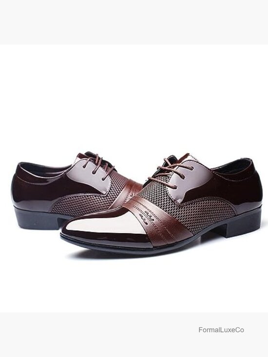 Patent Leather Oxfords Dress Shoes Business Casual Breathable Mesh Lace-Up main image 5